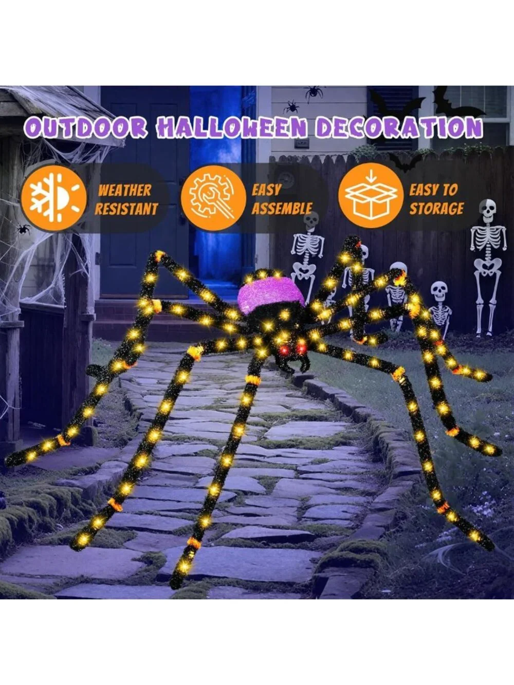Giant 5.5FT Halloween Spider Decoration with 100 LED Lights - Scary & Spooky